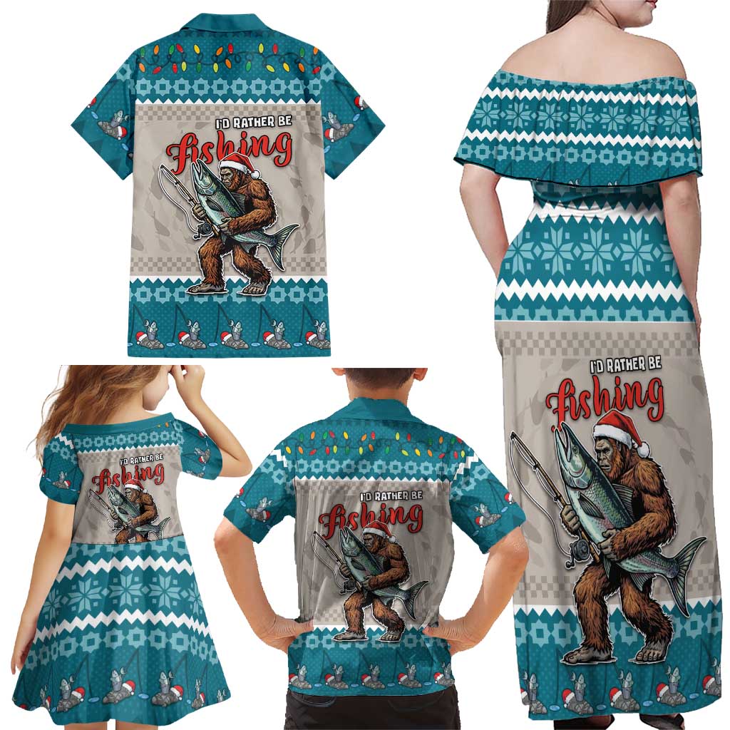 Bigfoot Fishing Christmas Family Matching Off Shoulder Maxi Dress and Hawaiian Shirt Funny Style - Wonder Print Shop
