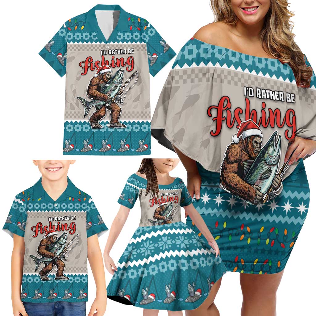 Bigfoot Fishing Christmas Family Matching Off Shoulder Short Dress and Hawaiian Shirt Funny Style - Wonder Print Shop
