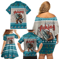 Bigfoot Fishing Christmas Family Matching Off Shoulder Short Dress and Hawaiian Shirt Funny Style - Wonder Print Shop