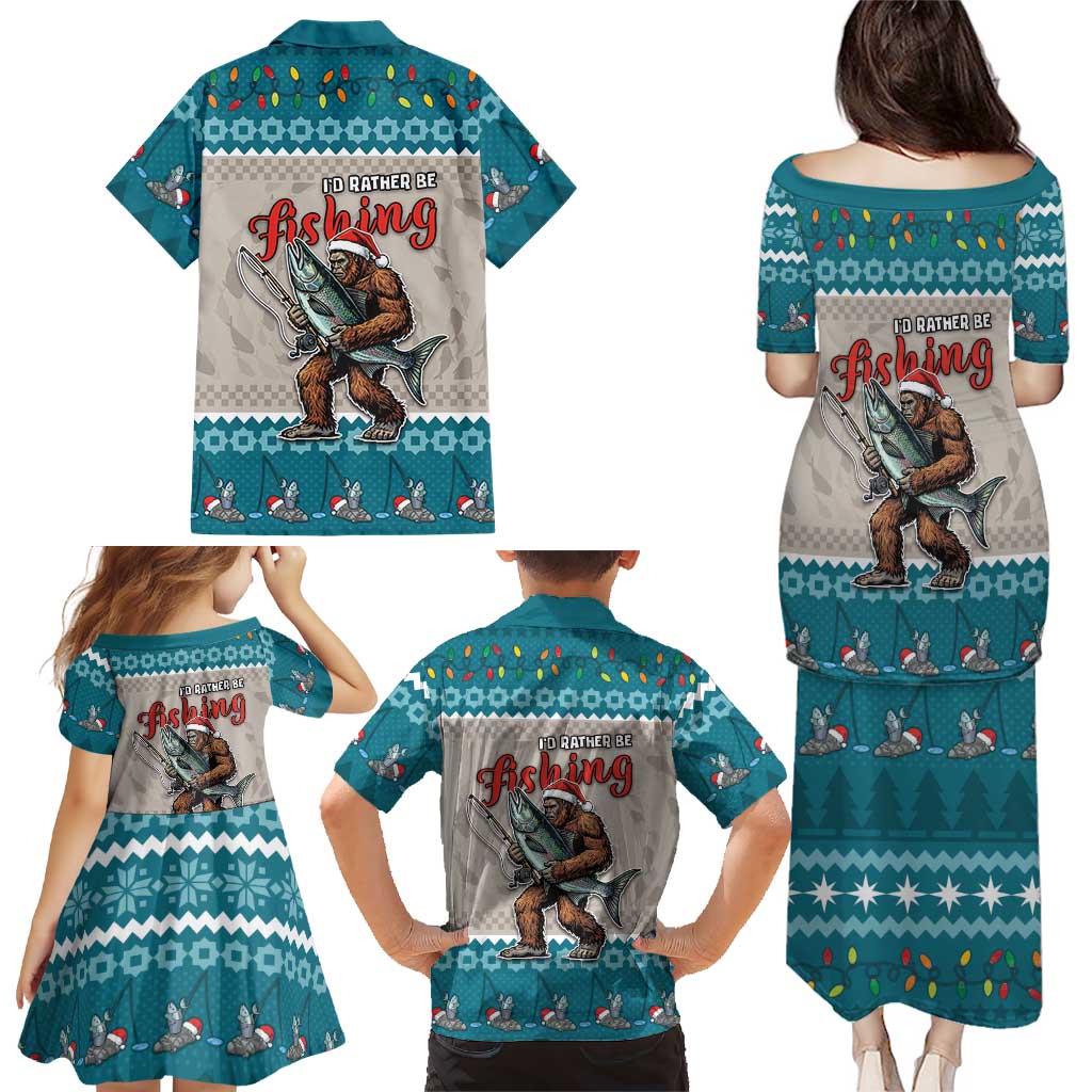 Bigfoot Fishing Christmas Family Matching Puletasi and Hawaiian Shirt Funny Style - Wonder Print Shop