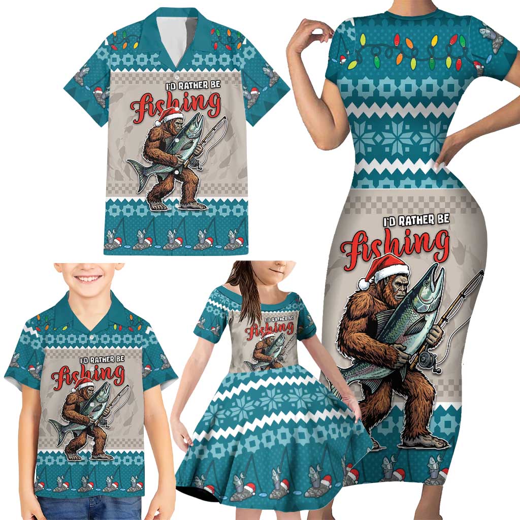 Bigfoot Fishing Christmas Family Matching Short Sleeve Bodycon Dress and Hawaiian Shirt Funny Style - Wonder Print Shop