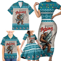 Bigfoot Fishing Christmas Family Matching Short Sleeve Bodycon Dress and Hawaiian Shirt Funny Style - Wonder Print Shop