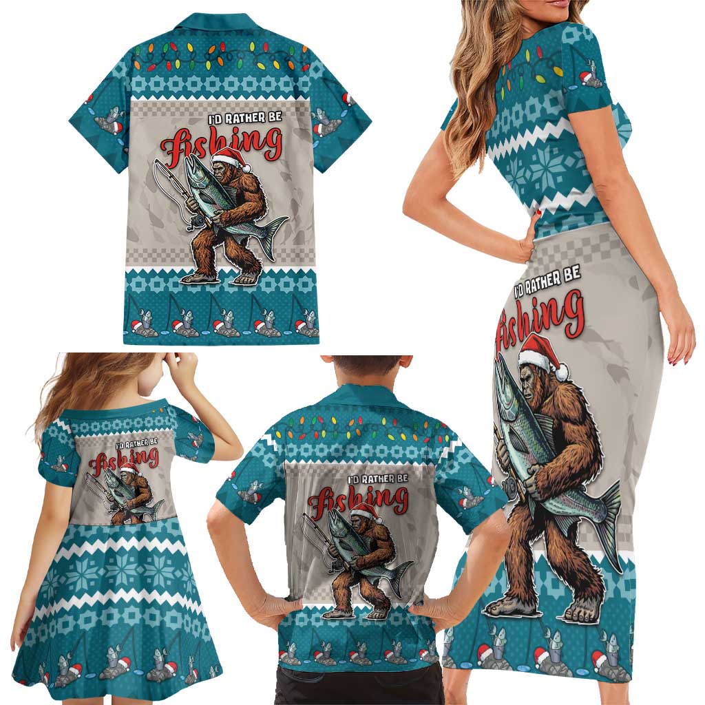 Bigfoot Fishing Christmas Family Matching Short Sleeve Bodycon Dress and Hawaiian Shirt Funny Style - Wonder Print Shop