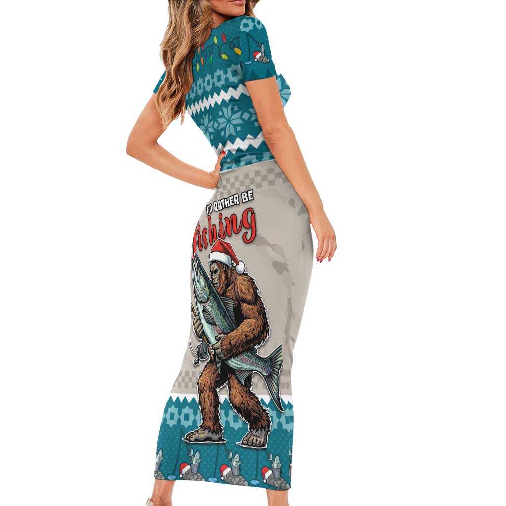 Bigfoot Fishing Christmas Family Matching Short Sleeve Bodycon Dress and Hawaiian Shirt Funny Style - Wonder Print Shop