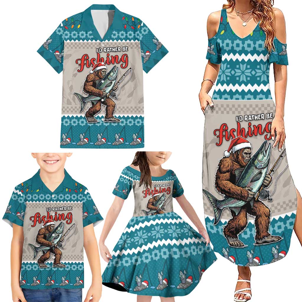 Bigfoot Fishing Christmas Family Matching Summer Maxi Dress and Hawaiian Shirt Funny Style - Wonder Print Shop