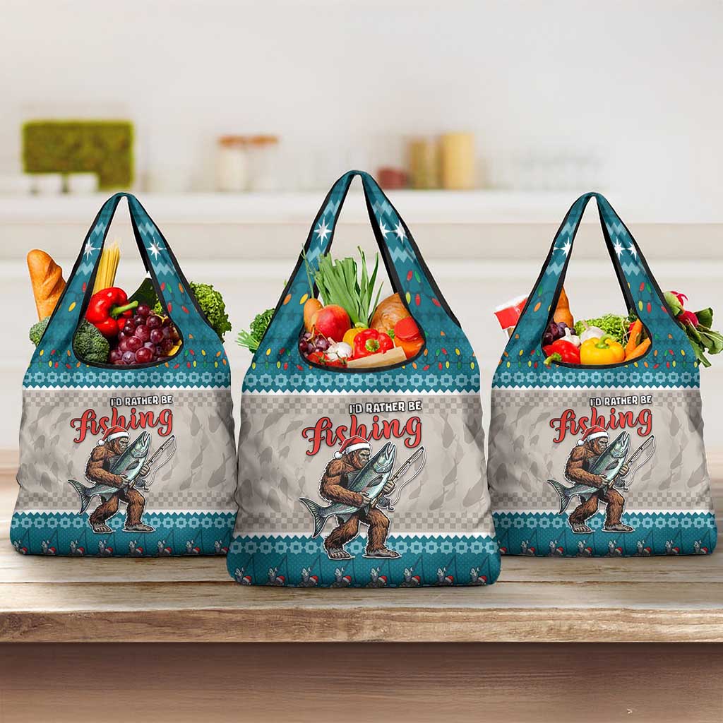 Bigfoot Fishing Christmas Grocery Bag Funny Style - Wonder Print Shop