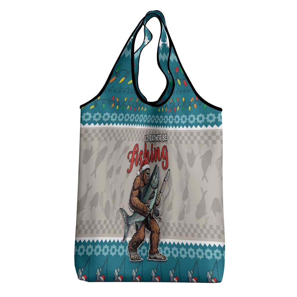 Bigfoot Fishing Christmas Grocery Bag Funny Style - Wonder Print Shop
