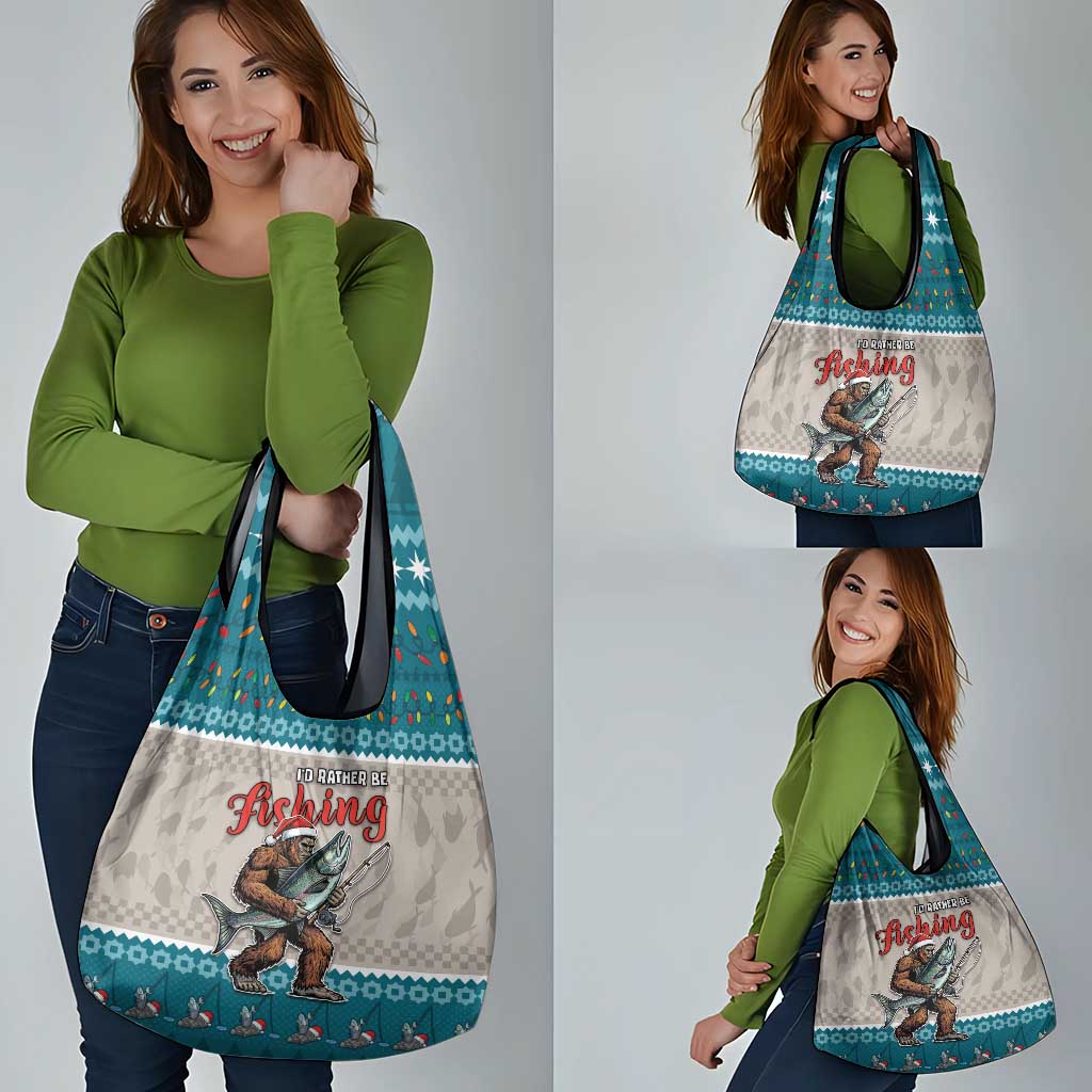 Bigfoot Fishing Christmas Grocery Bag Funny Style - Wonder Print Shop