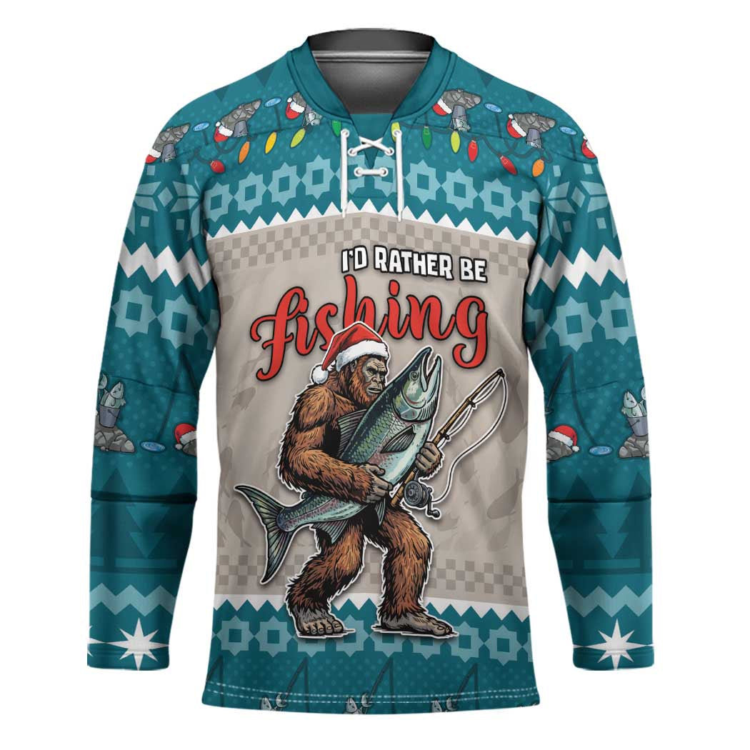 Bigfoot Fishing Christmas Hockey Jersey Funny Style - Wonder Print Shop