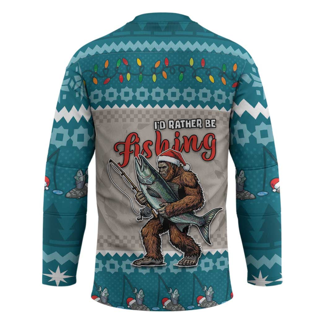 Bigfoot Fishing Christmas Hockey Jersey Funny Style - Wonder Print Shop
