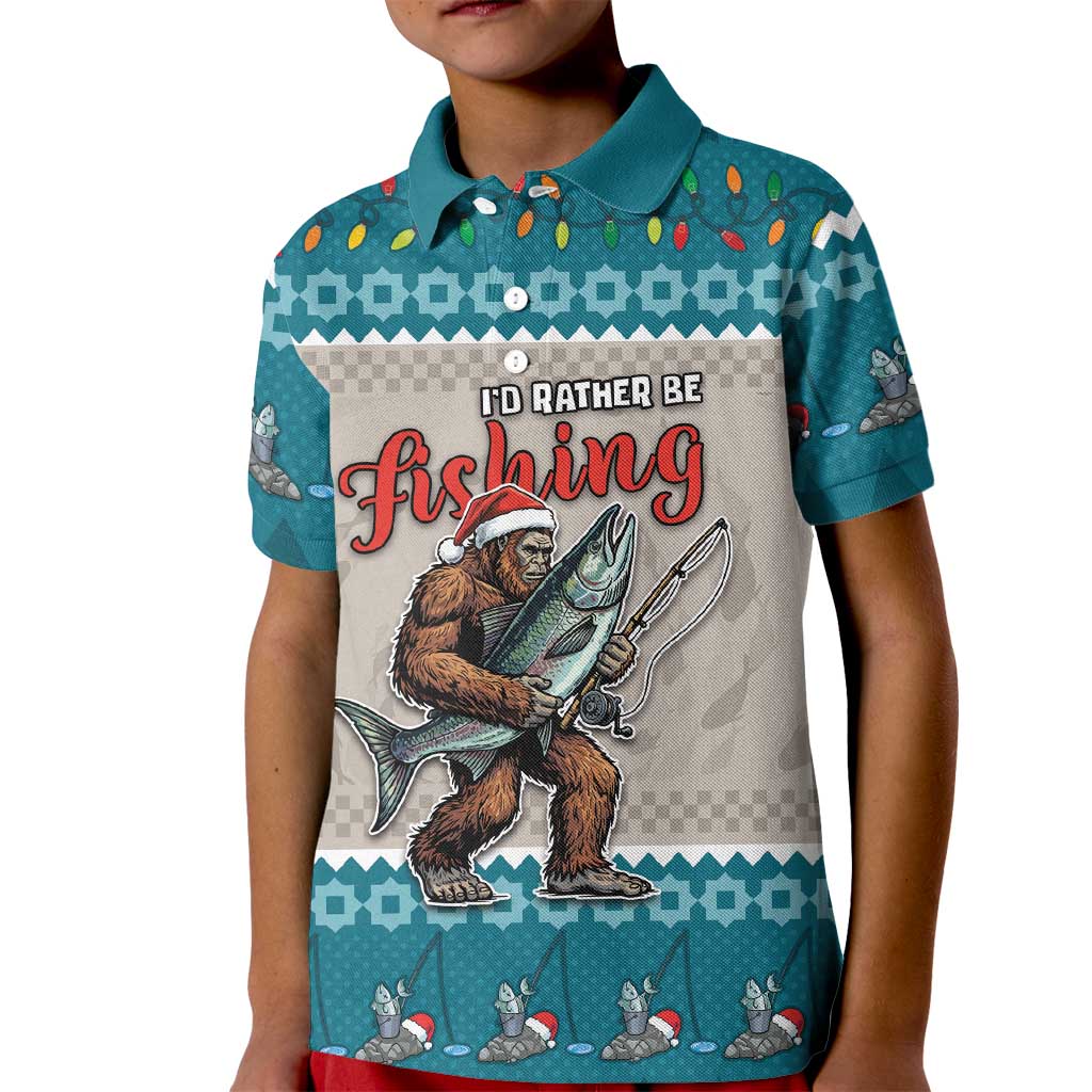 Bigfoot Fishing Christmas Kid Polo Shirt Funny Style - Wonder Print Shop