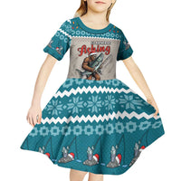 Bigfoot Fishing Christmas Kid Short Sleeve Dress Funny Style - Wonder Print Shop