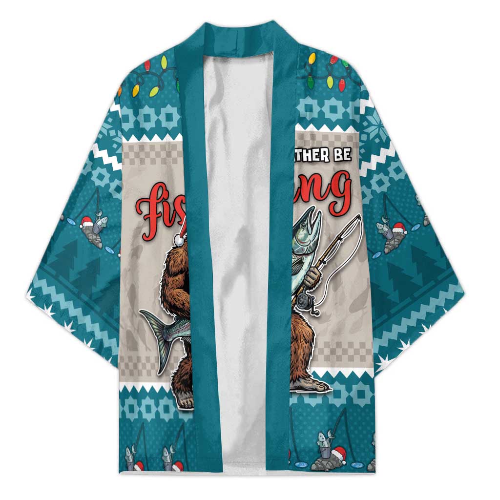 Bigfoot Fishing Christmas Kimono Funny Style - Wonder Print Shop