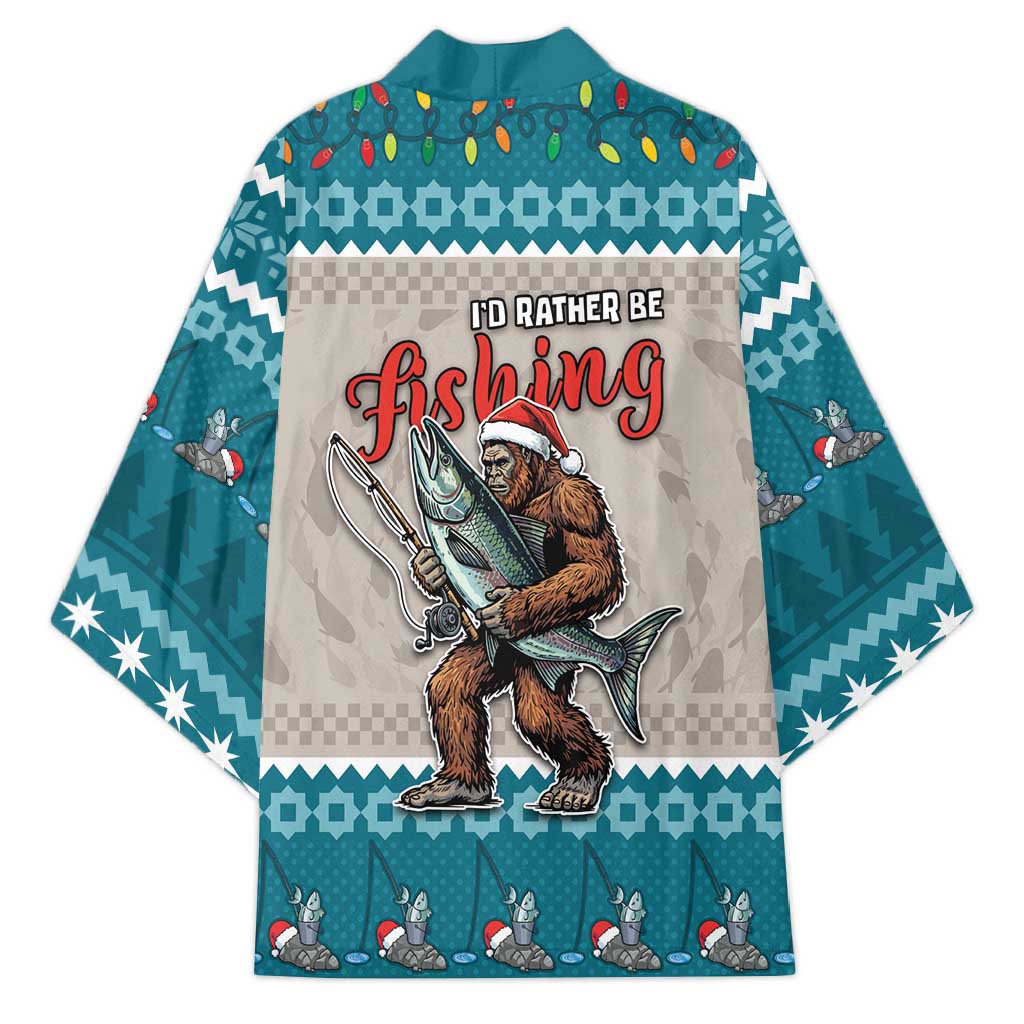 Bigfoot Fishing Christmas Kimono Funny Style - Wonder Print Shop