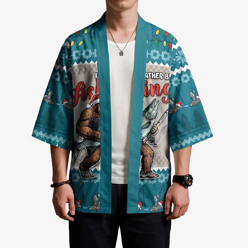 Bigfoot Fishing Christmas Kimono Funny Style - Wonder Print Shop