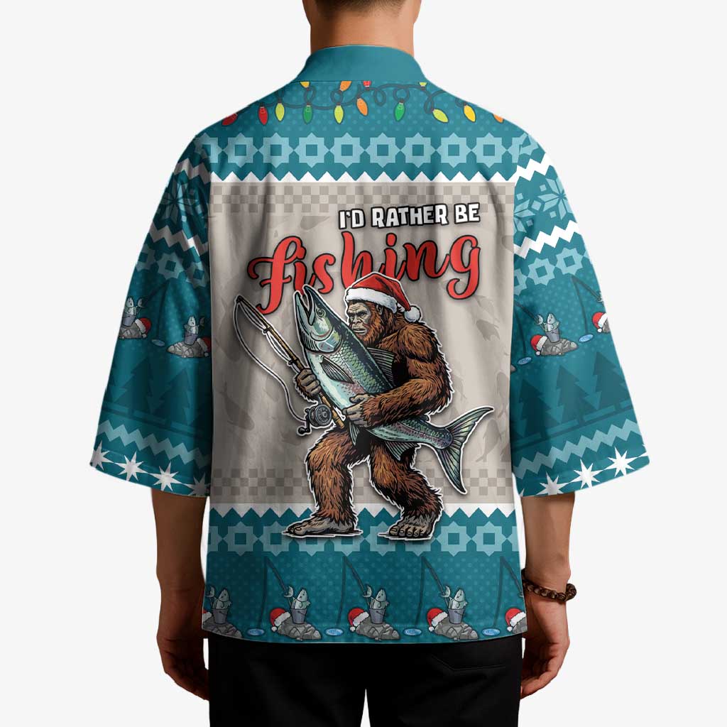 Bigfoot Fishing Christmas Kimono Funny Style - Wonder Print Shop