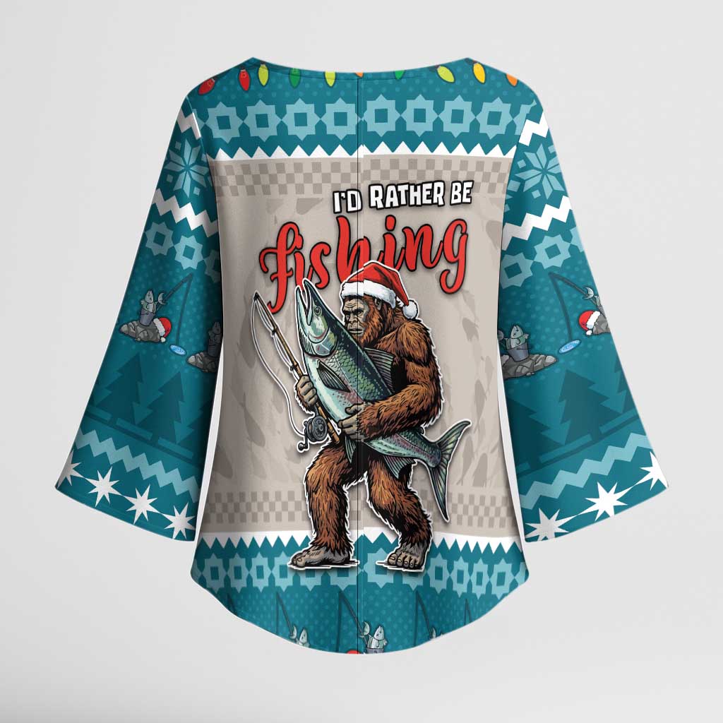 Bigfoot Fishing Christmas Kimono Sleeve Blouse Funny Style - Wonder Print Shop