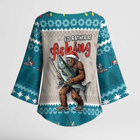 Bigfoot Fishing Christmas Kimono Sleeve Blouse Funny Style - Wonder Print Shop