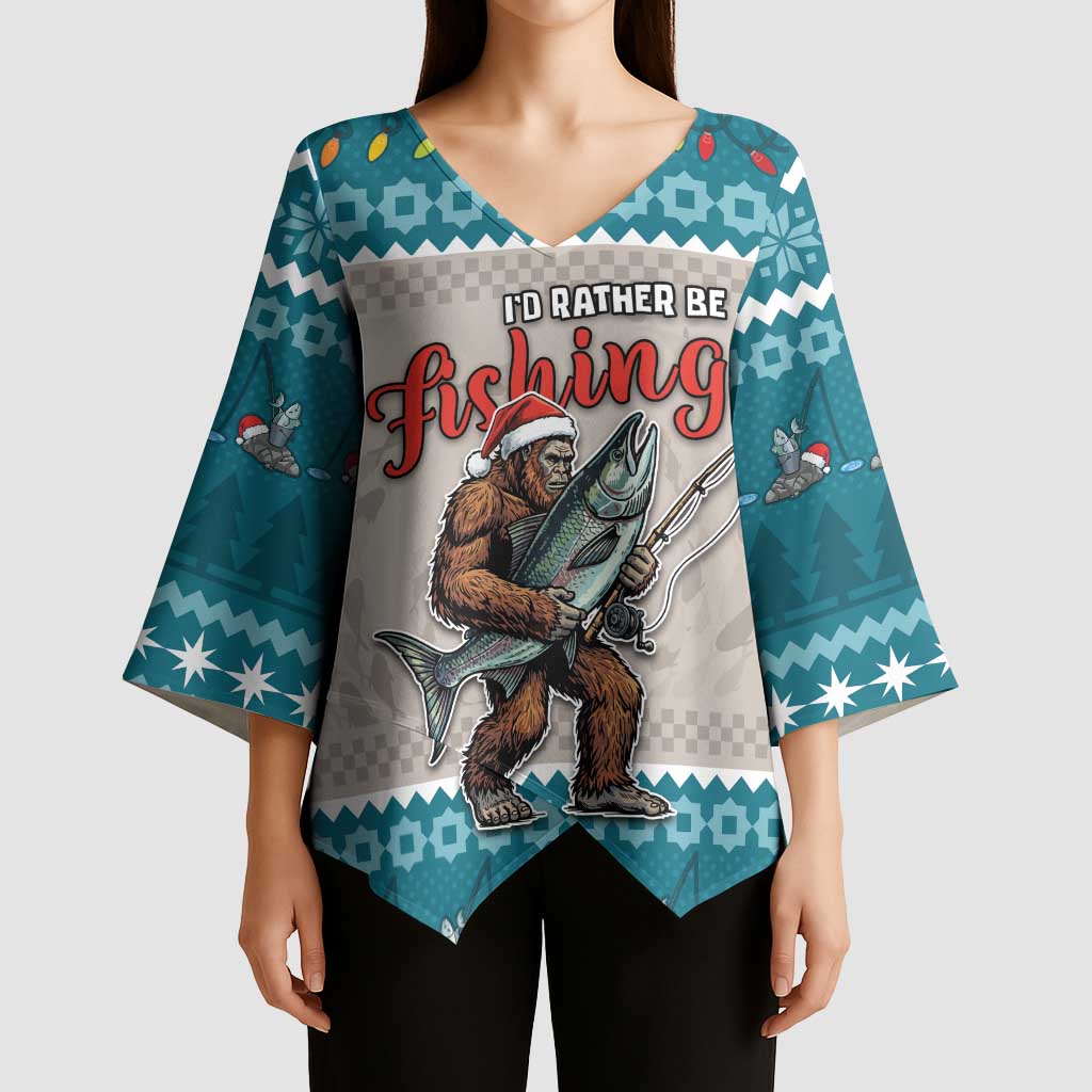 Bigfoot Fishing Christmas Kimono Sleeve Blouse Funny Style - Wonder Print Shop