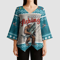Bigfoot Fishing Christmas Kimono Sleeve Blouse Funny Style - Wonder Print Shop