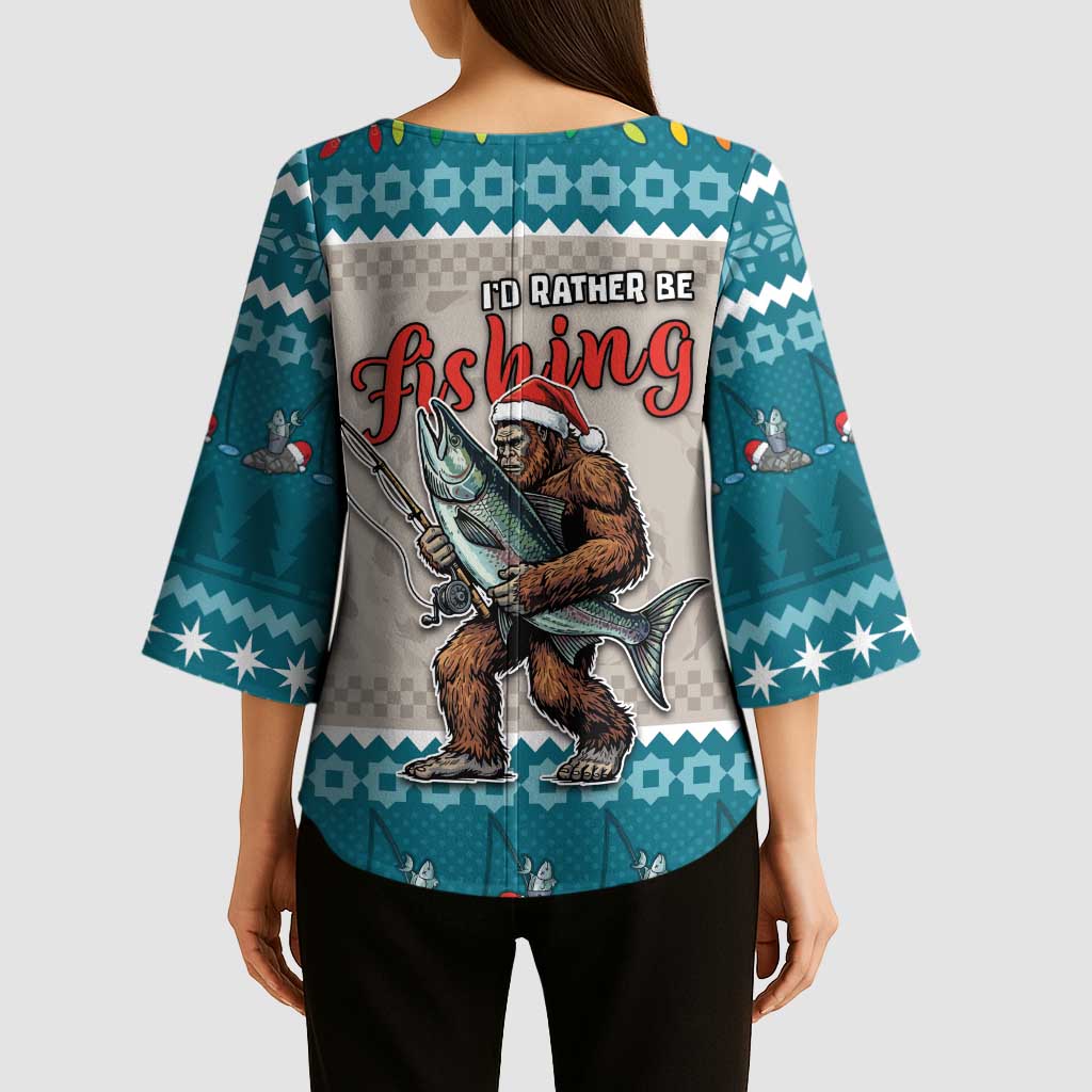 Bigfoot Fishing Christmas Kimono Sleeve Blouse Funny Style - Wonder Print Shop