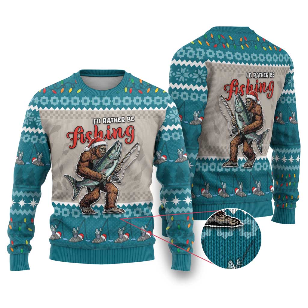Fishing Christmas Ugly Christmas Sweater Bigfoot Xmas Funny Style - Wonder Print Shop