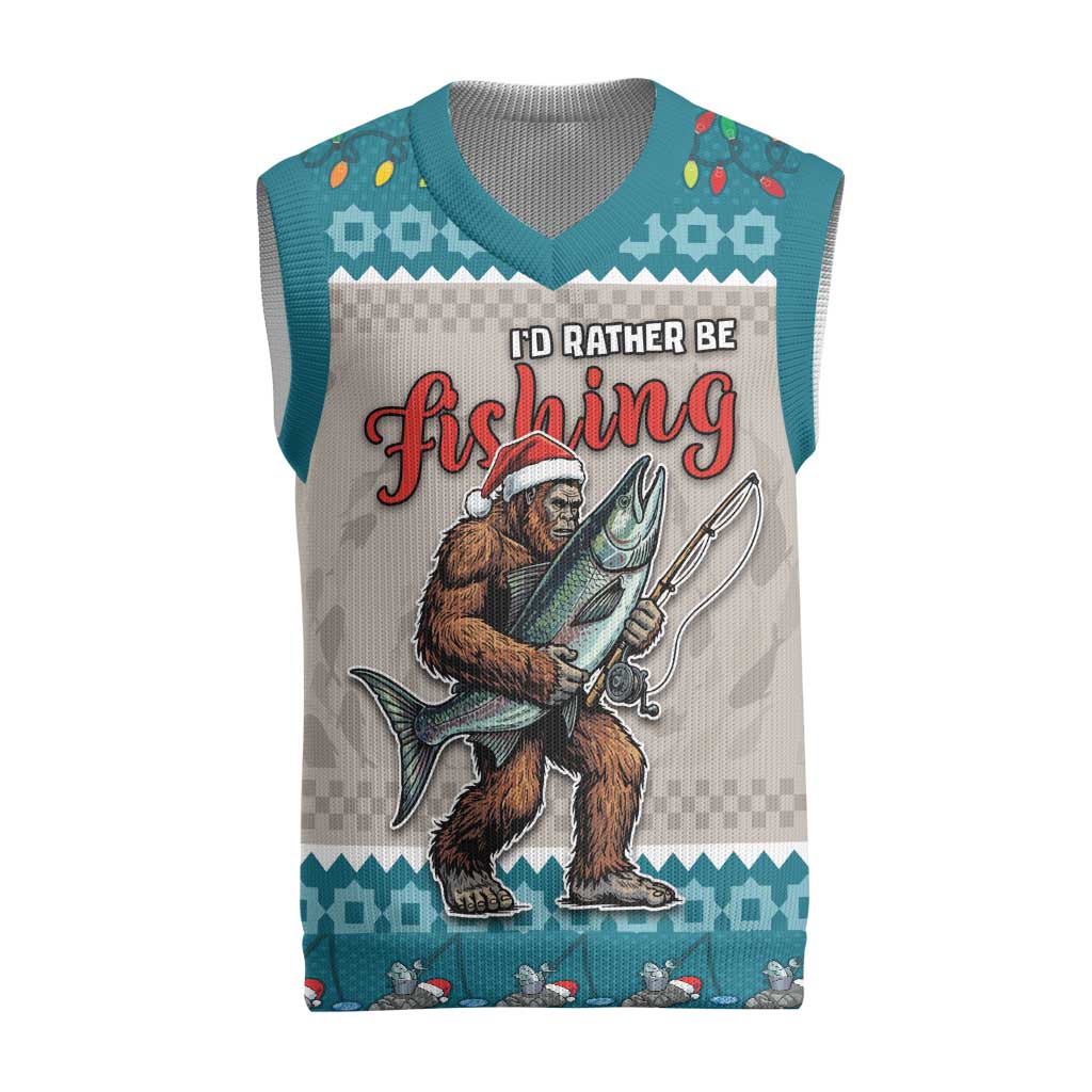 Fishing Christmas Knitted V-Neck Vest Bigfoot Xmas Funny Style - Wonder Print Shop