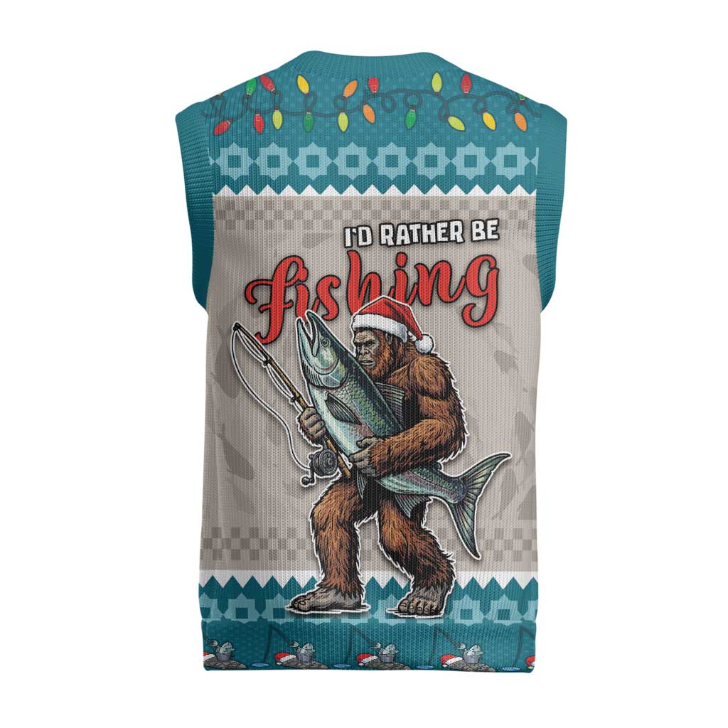Fishing Christmas Knitted V-Neck Vest Bigfoot Xmas Funny Style - Wonder Print Shop