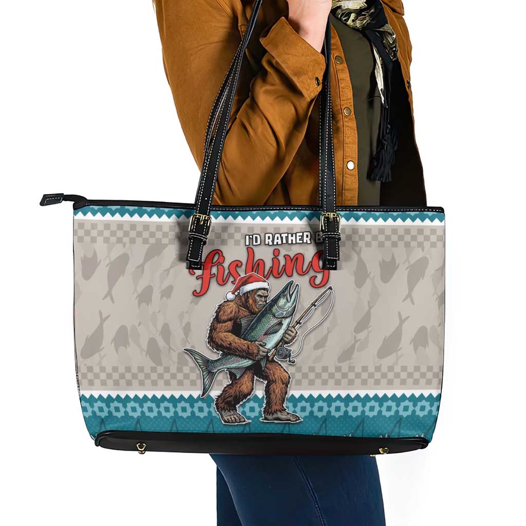 Bigfoot Fishing Christmas Leather Tote Bag Funny Style - Wonder Print Shop