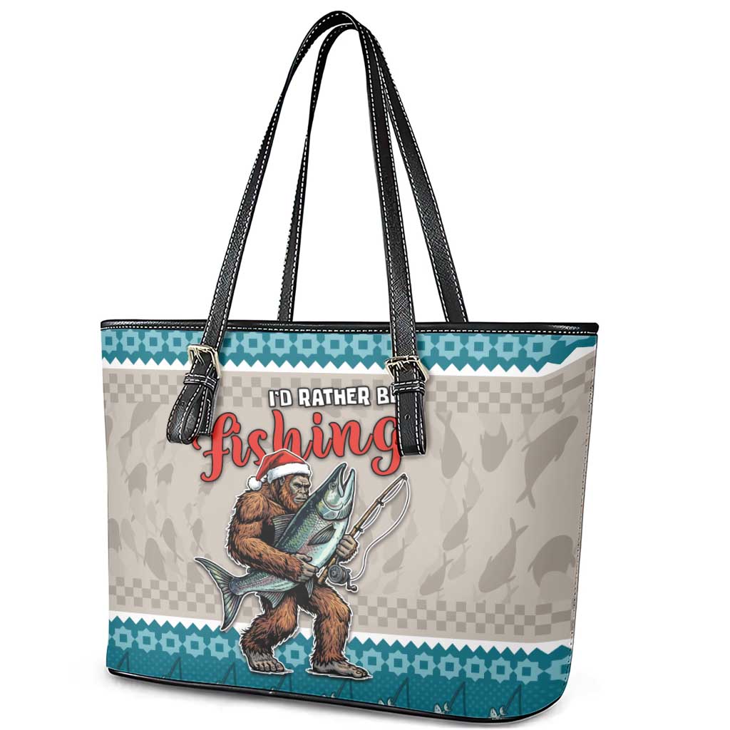 Bigfoot Fishing Christmas Leather Tote Bag Funny Style - Wonder Print Shop