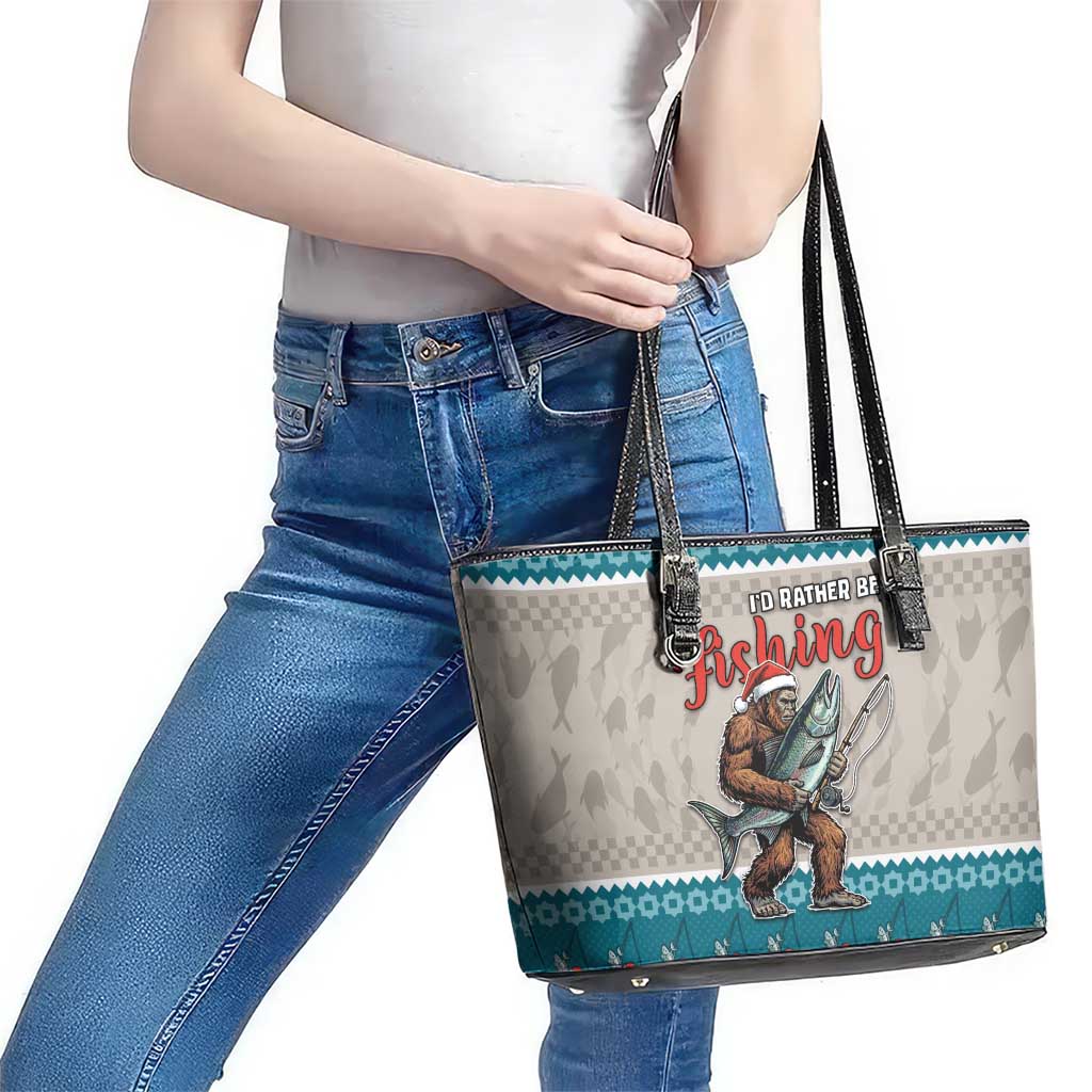 Bigfoot Fishing Christmas Leather Tote Bag Funny Style - Wonder Print Shop