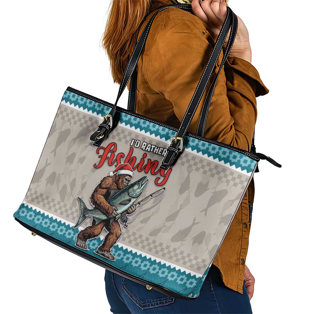 Bigfoot Fishing Christmas Leather Tote Bag Funny Style - Wonder Print Shop