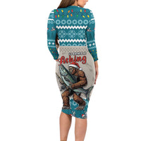 Bigfoot Fishing Christmas Long Sleeve Bodycon Dress Funny Style - Wonder Print Shop