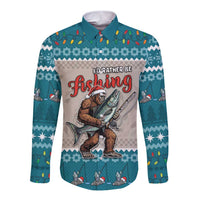 Bigfoot Fishing Christmas Long Sleeve Button Shirt Funny Style - Wonder Print Shop