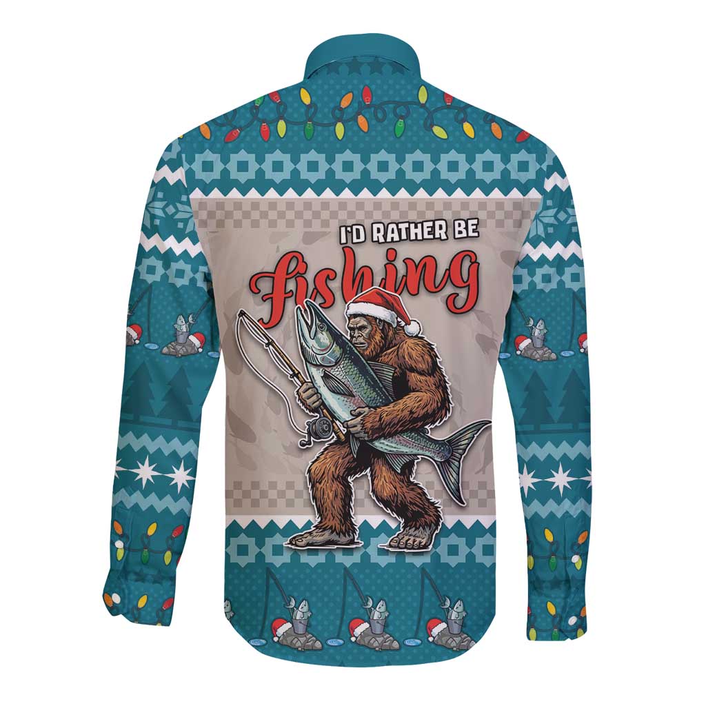 Bigfoot Fishing Christmas Long Sleeve Button Shirt Funny Style - Wonder Print Shop