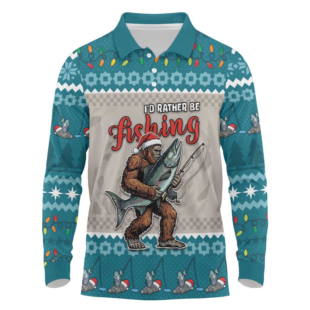Bigfoot Fishing Christmas Long Sleeve Polo Shirt Funny Style - Wonder Print Shop
