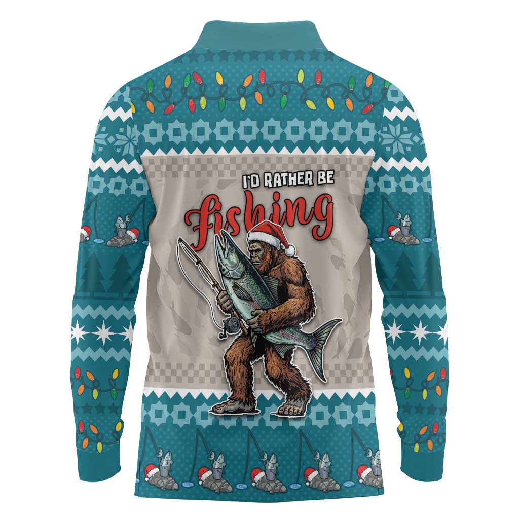 Bigfoot Fishing Christmas Long Sleeve Polo Shirt Funny Style - Wonder Print Shop