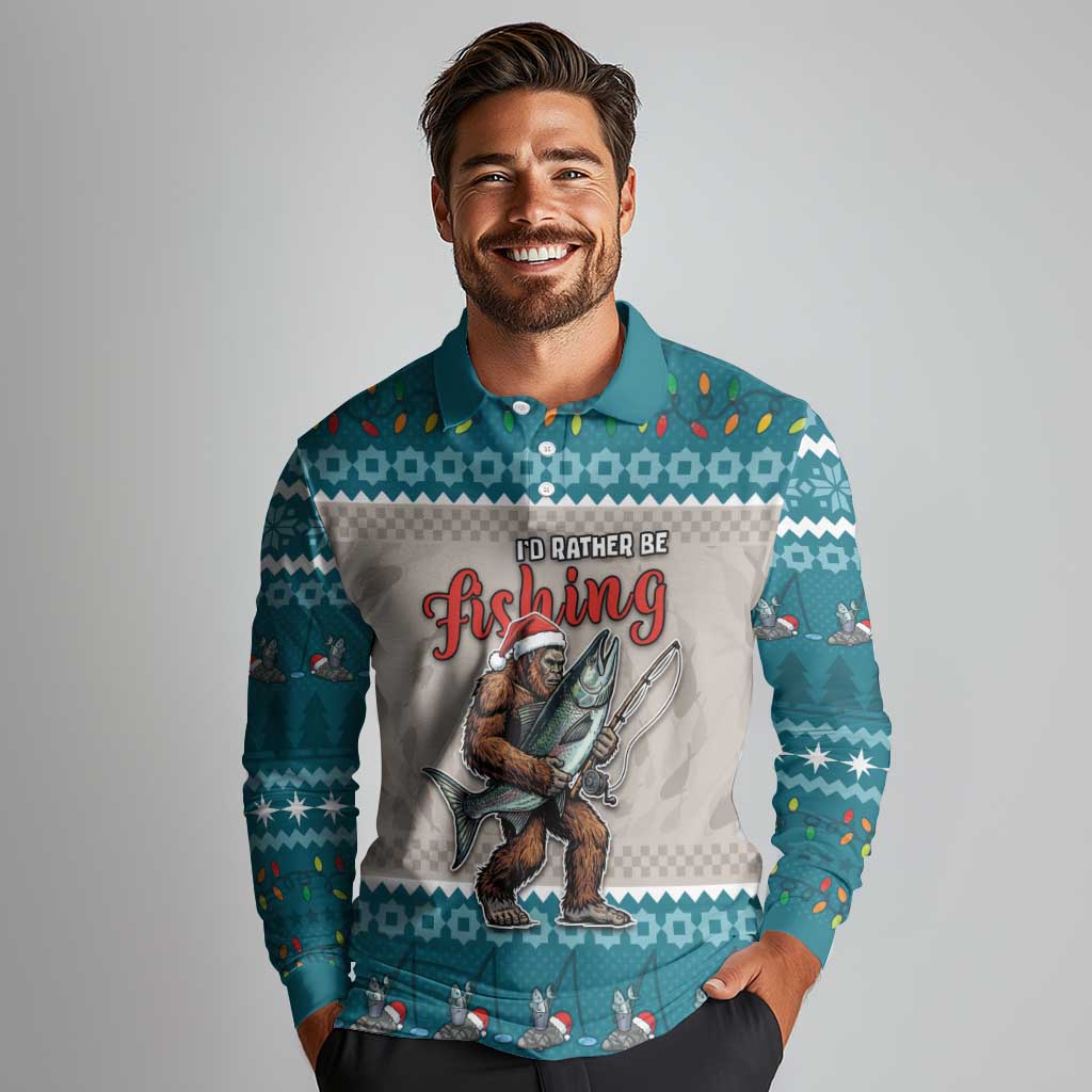 Bigfoot Fishing Christmas Long Sleeve Polo Shirt Funny Style - Wonder Print Shop