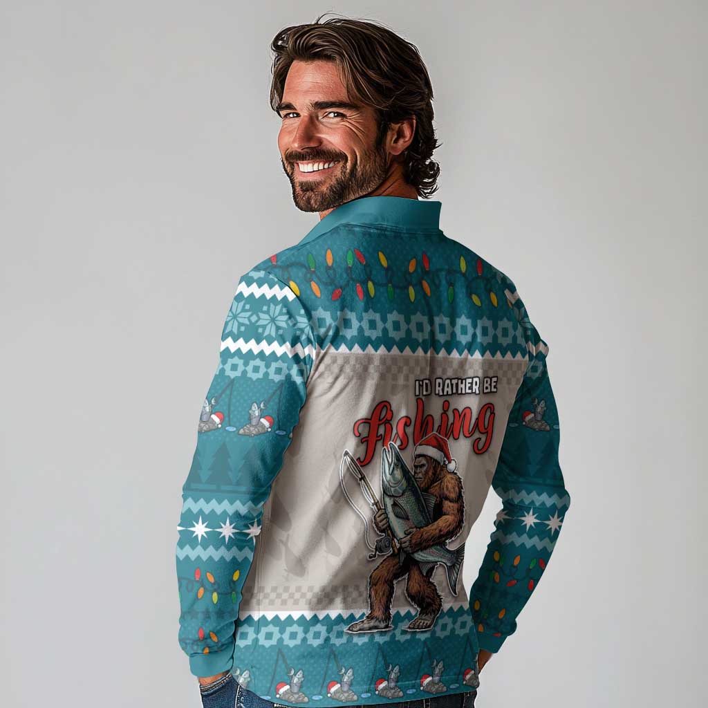 Bigfoot Fishing Christmas Long Sleeve Polo Shirt Funny Style - Wonder Print Shop