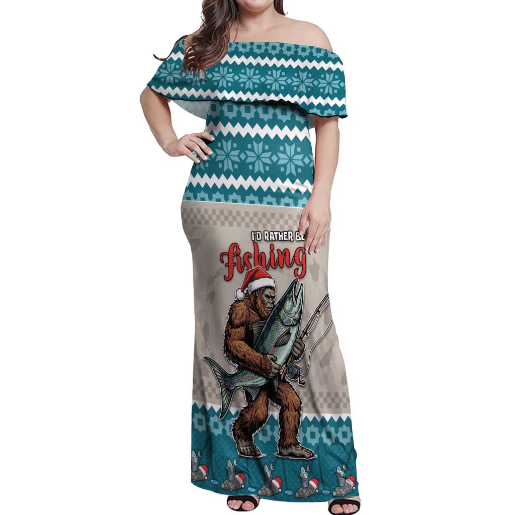 Bigfoot Fishing Christmas Off Shoulder Maxi Dress Funny Style - Wonder Print Shop