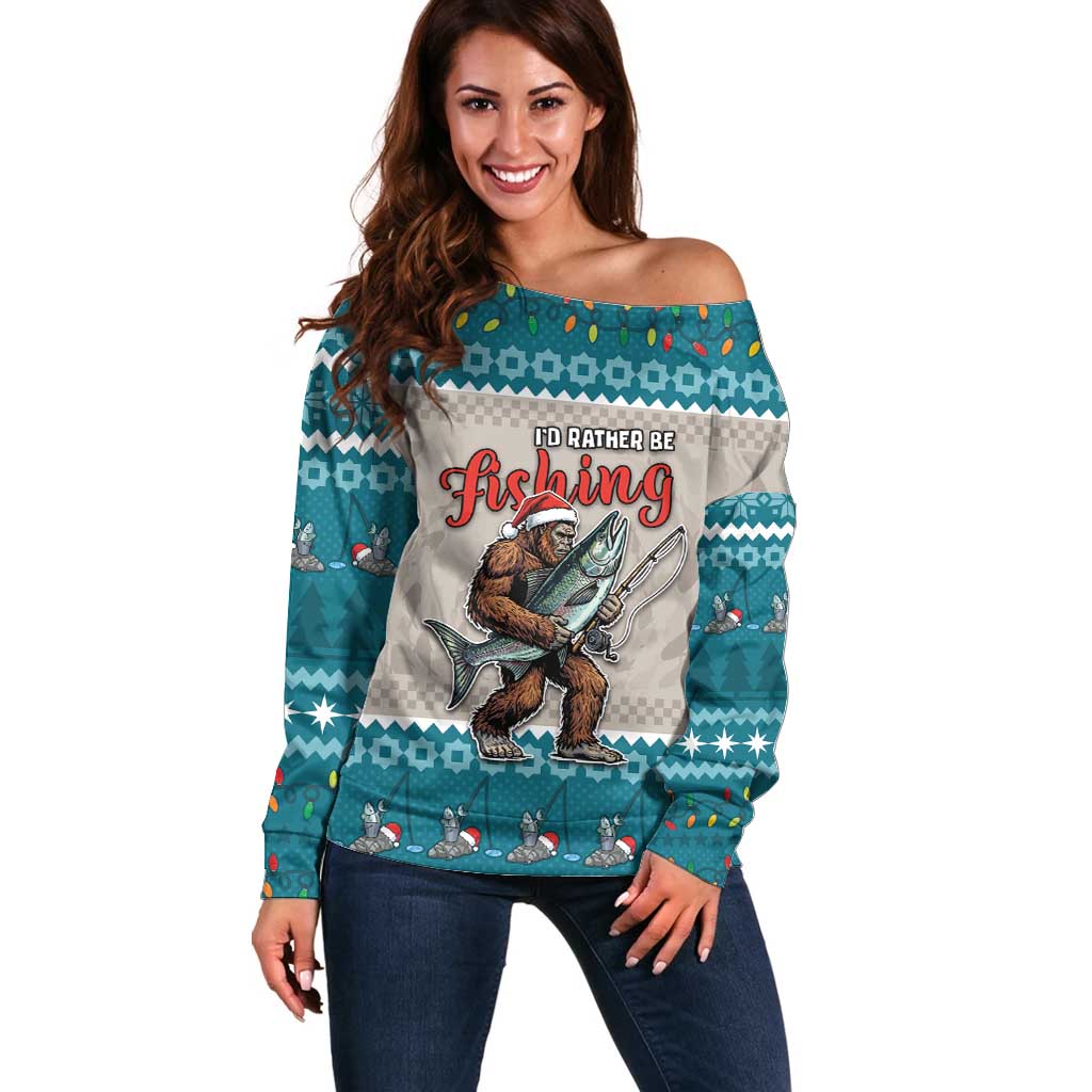 Bigfoot Fishing Christmas Off Shoulder Sweater Funny Style - Wonder Print Shop