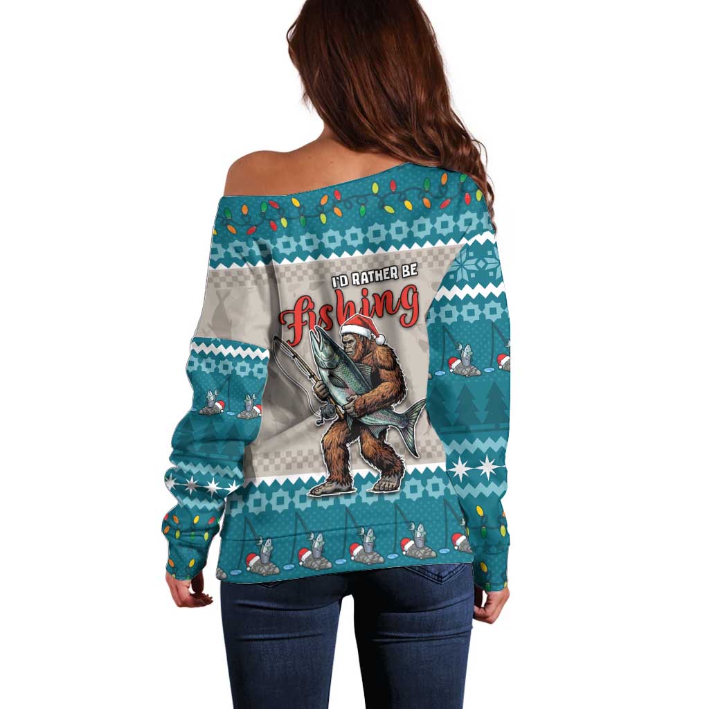 Bigfoot Fishing Christmas Off Shoulder Sweater Funny Style - Wonder Print Shop