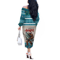 Bigfoot Fishing Christmas Off The Shoulder Long Sleeve Dress Funny Style - Wonder Print Shop