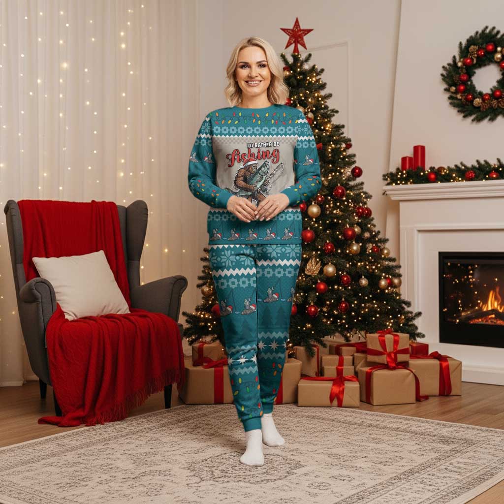 Fishing Christmas Pajama Set Bigfoot Xmas Funny Style - Wonder Print Shop