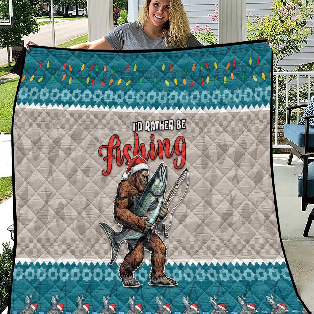 Bigfoot Fishing Christmas Quilt Funny Style - Wonder Print Shop