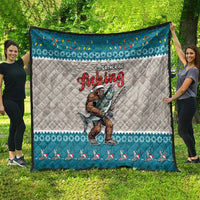 Bigfoot Fishing Christmas Quilt Funny Style - Wonder Print Shop