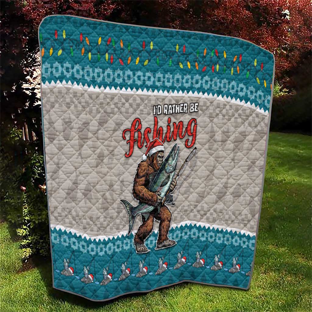 Bigfoot Fishing Christmas Quilt Funny Style - Wonder Print Shop
