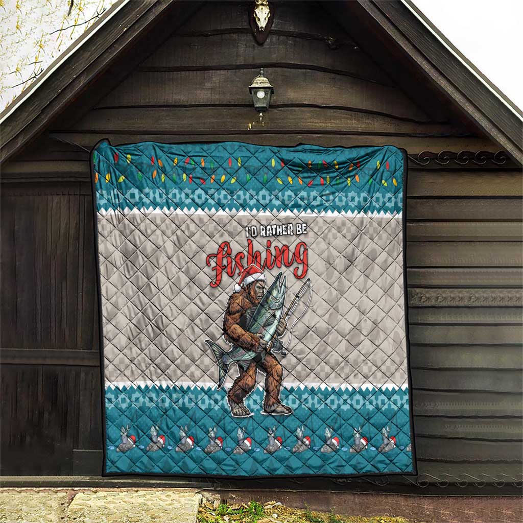 Bigfoot Fishing Christmas Quilt Funny Style - Wonder Print Shop