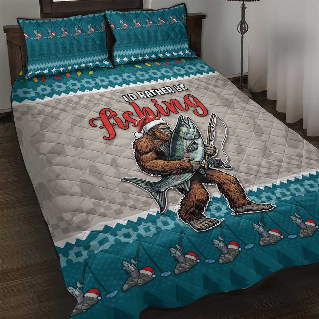 Bigfoot Fishing Christmas Quilt Bed Set Funny Style - Wonder Print Shop