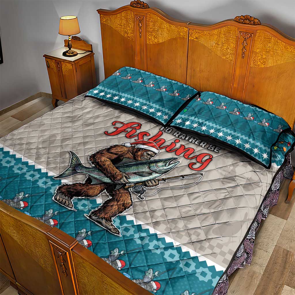 Bigfoot Fishing Christmas Quilt Bed Set Funny Style - Wonder Print Shop